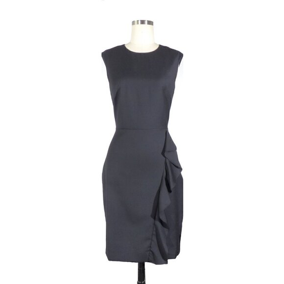 J. Crew Dresses & Skirts - J Crew Wool Sheath Ruffle Dress Black Sz 00 Round Neckline Back Zip Lined
